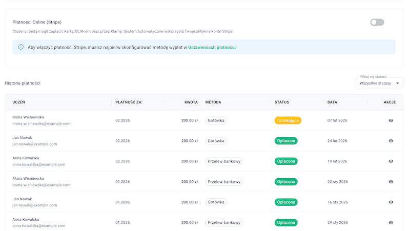 Screenshot: Payment dashboard with transaction history and earnings