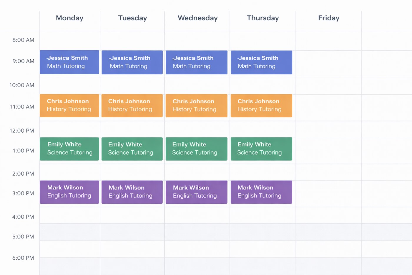 Tutoring Schedule Management Calendar Tutoring schedule management calendar for weekly lesson planning