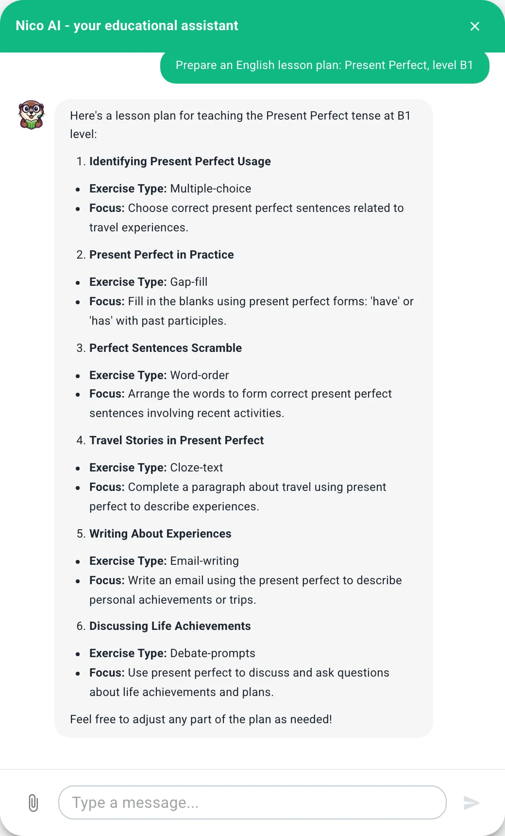 A lesson plan prepared by Nico A Present Perfect lesson plan for level B1