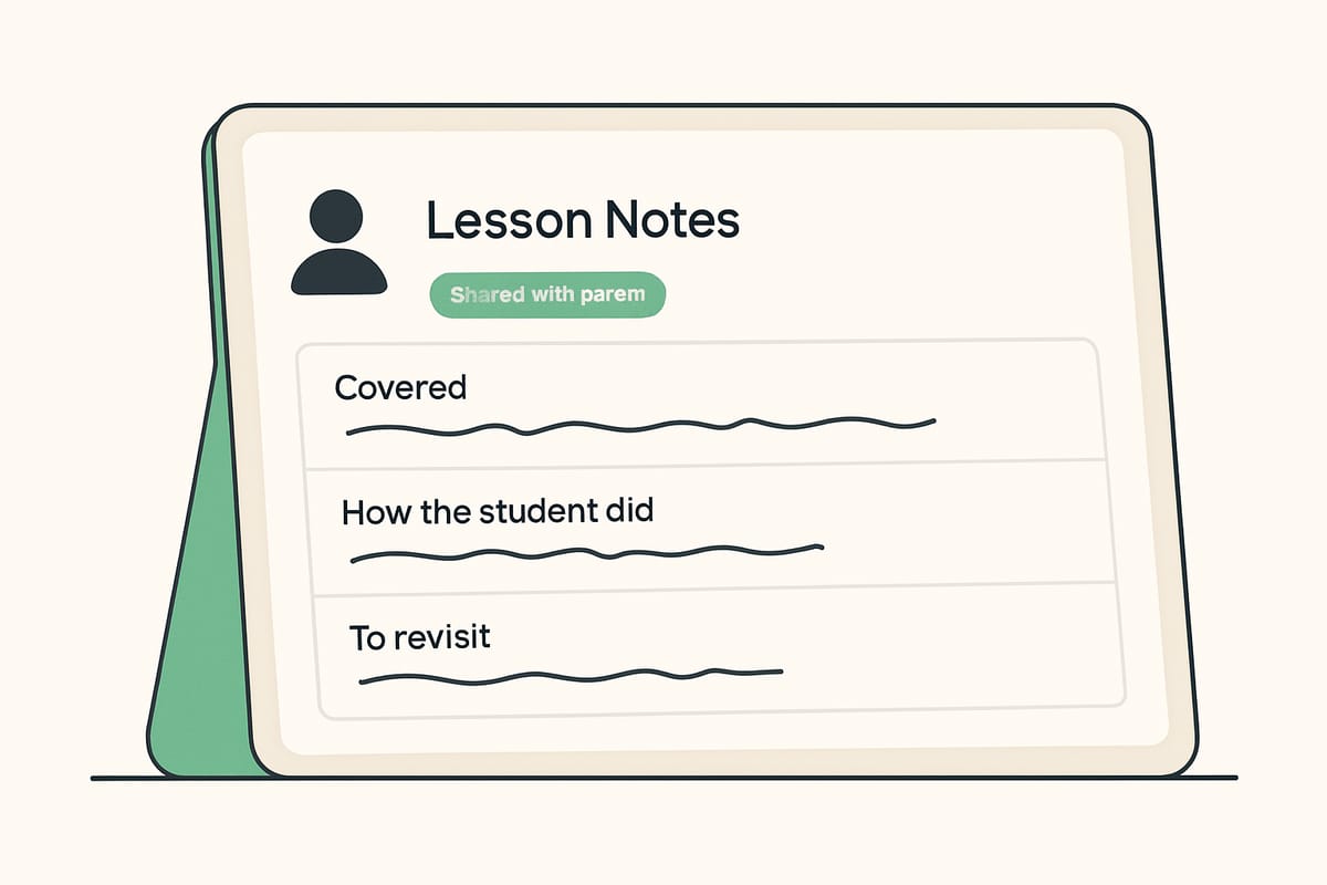Stage 4 — Document Tutor session notes with progress tracking and parent-visible summaries
