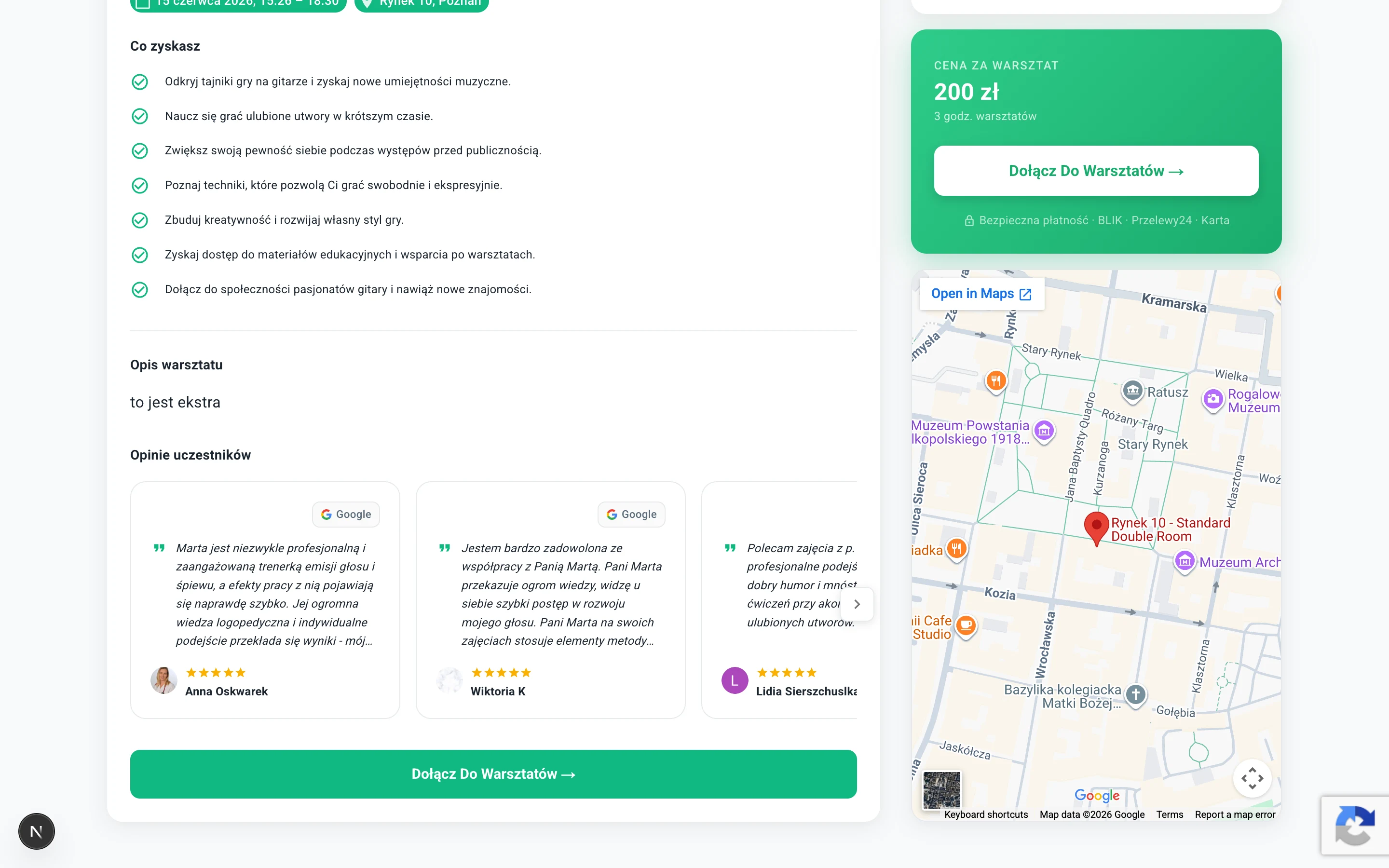 Workshop reviews carousel Reviews carousel with Google and manual reviews